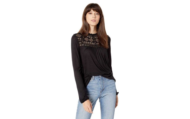  Women’s Embroidered Top (Black, L)