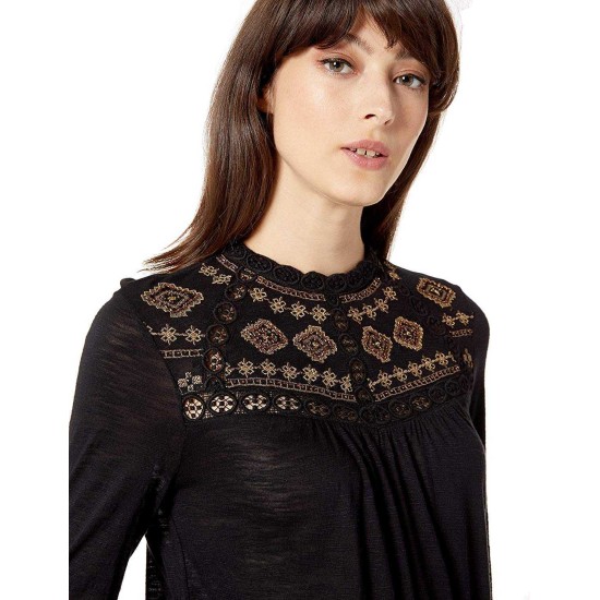  Women’s Embroidered Top (Black, L)