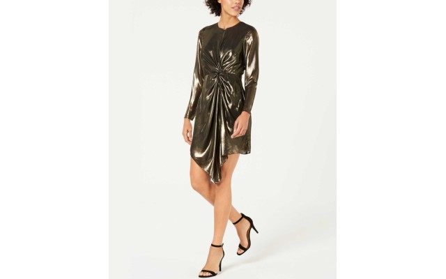  Twist-Front Metallic Dress (Gold, XL)