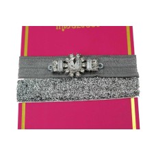 Macys Glitter Elastic Hair Tie With Crystal Stone Stays Under The Mistletoe (Silver/Gray)