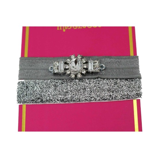 Macys Glitter Elastic Hair Tie With Crystal Stone Stays Under The Mistletoe (Silver/Gray)