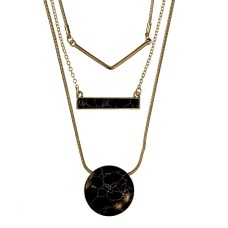 Macys Gold-Tone Black Bar Circle Chain 3 Strand Necklacce