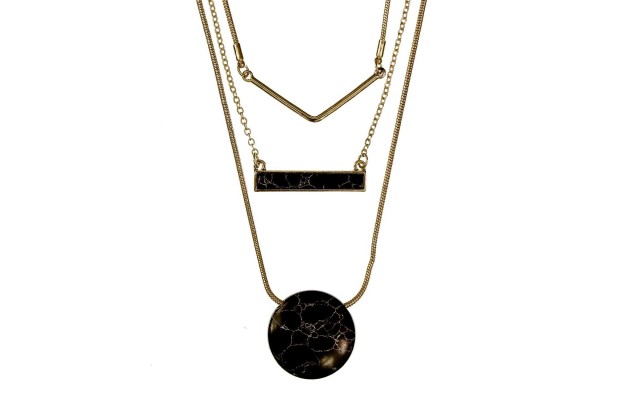 Macys Gold-Tone Black Bar Circle Chain 3 Strand Necklacce