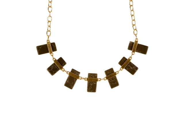 Macys Gold-Tone Black Rectangular Stone Drama Necklace