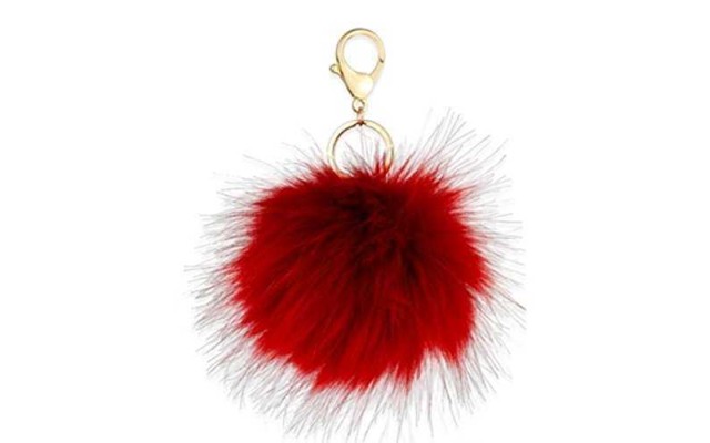  Gold-Tone Faux Fur Ball Key Ring