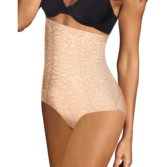  Womens Sexy Lace Firm Control Hi Waist Brief (Champagne Shimmer/Ivory, S)