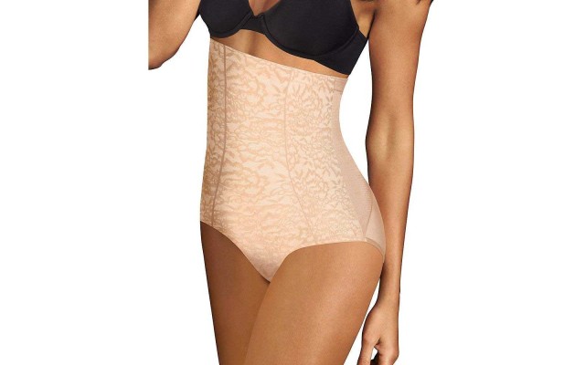  Womens Sexy Lace Firm Control Hi Waist Brief (Champagne Shimmer/Ivory, S)