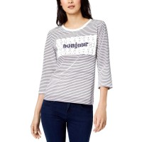 Maison Jules Cotton Striped Crochet-Overlay Bonjour Top (Navy, XXS)
