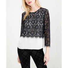 Maison Jules Lace-Overlay Blouse (Black, XXS)