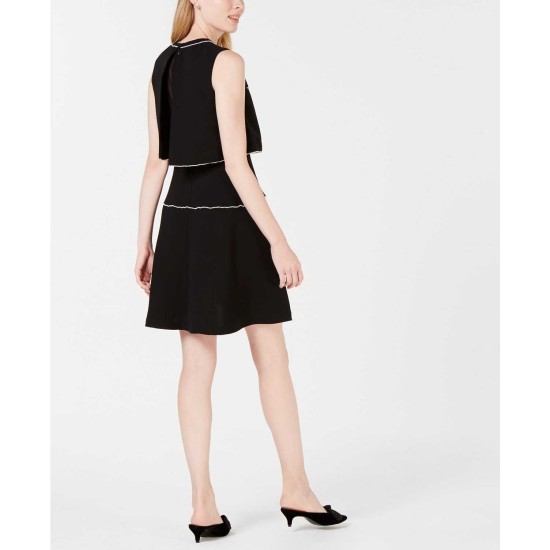  Pearl-Trim Fit & Flare Dress (Black, XL)