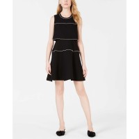 Maison Jules Pearl-Trim Fit & Flare Dress (Black, XL)