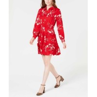 Maison Jules Printed Ruffled Shirtdress (Bright Red, XL)