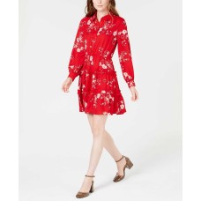 Maison Jules Printed Ruffled Shirtdress (Bright Red, XL)