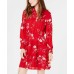  Printed Ruffled Shirtdress (Bright Red, XL)