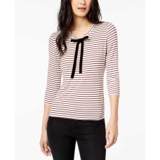 Maison Jules Striped Neck-Tie Top (White, XL)