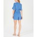  Women's Printed Surplice Rompers, Bright Blue, 10