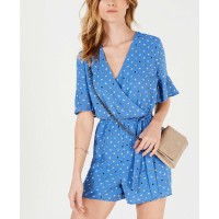 Maison Jules Women's Printed Surplice Rompers, Bright Blue, 10