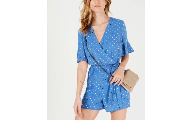  Women's Printed Surplice Rompers, Bright Blue, 10