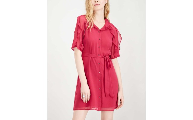  Women's Ruffle-Trimmed Shirt Dress
