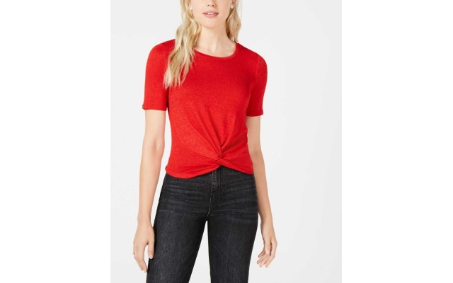  Women's Short-Sleeve Twist-Front Blouse T-Shirt Tops