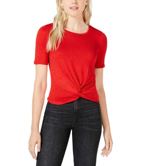  Women's Short-Sleeve Twist-Front Blouse T-Shirt Tops
