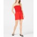  Women's Strapless Smocked Rompers, Bright Red, Large