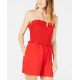  Women's Strapless Smocked Rompers, Bright Red, X-Large