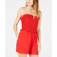 Maison Jules Women's Strapless Smocked Rompers, Bright Red, Small