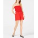  Women's Strapless Smocked Rompers, Bright Red, Small