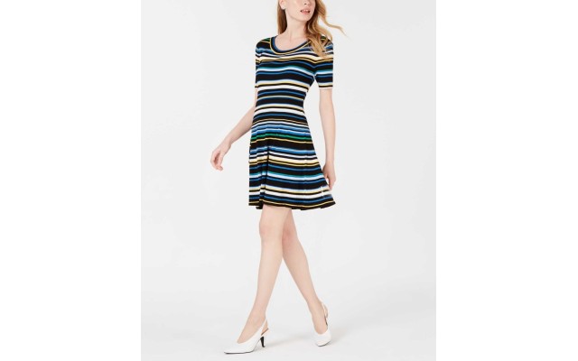  Women's Striped A-Line Sweater Dress