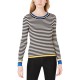  Women's Striped Ribbed-Knit Sweaters, Black, X-Large
