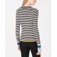 Women's Striped Ribbed-Knit Sweaters, Black, X-Large
