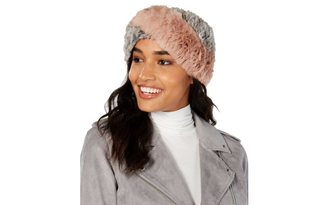 Colorblocked Sheared Fur Headband (Blush)