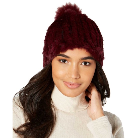  Women's Slouchy Fur Beanies, Bright Red