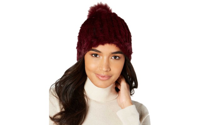  Women's Slouchy Fur Beanies, Bright Red