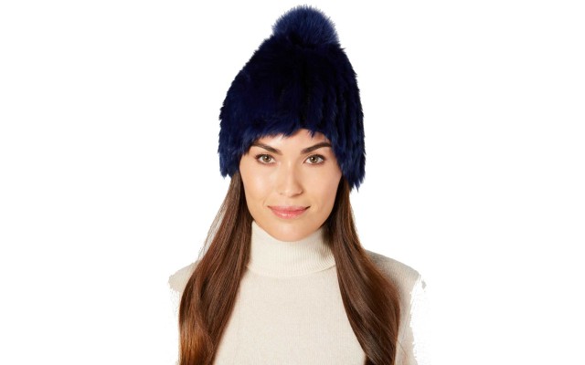  Women's Slouchy Fur Beanies, Navy