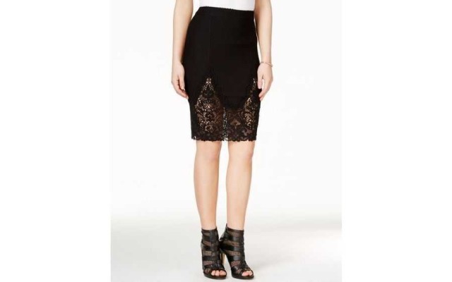 Juniors’ Crocheted-Trim Pencil Skirt (Black, Small)