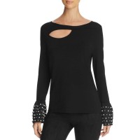 Marled Women’s Embellished Cutout Sweater (Black, L)