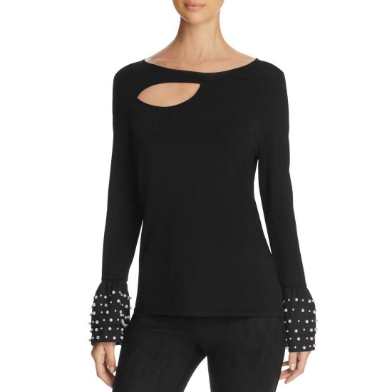  Women’s Embellished Cutout Sweater (Black, L)