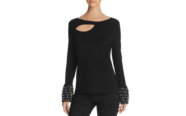  Women’s Embellished Cutout Sweater (Black, L)