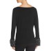  Women’s Embellished Cutout Sweater (Black, L)