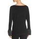  Women’s Embellished Cutout Sweater (Black, L)