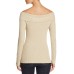  Women's Ribbed Off-The-Shoulder Sweaters, Champagne, Large