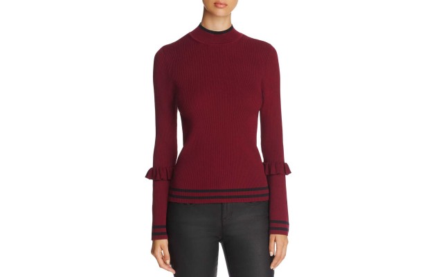  Women's Track Stripe Ruffle Trim Sweaters
