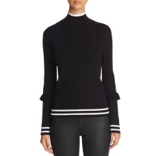 Marled Women's Track Stripe Ruffle Trim Sweaters