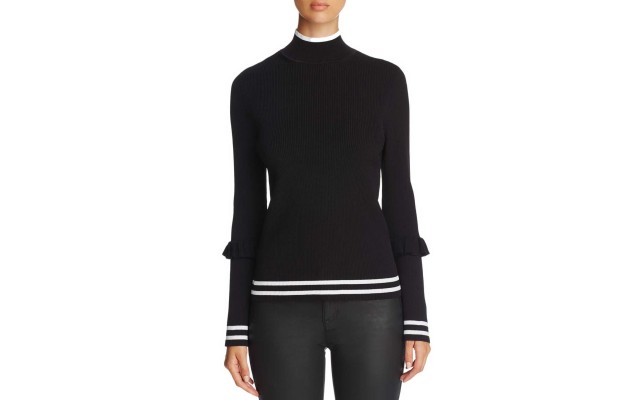  Women's Track Stripe Ruffle Trim Sweaters