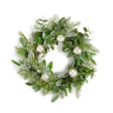 Martha Stewart Collection 24″ Lightly Frosted Wreath with Mercury Glass Balls