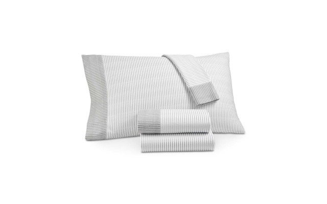  Collection Cotton Distressed Stripe 3-Pc. Flannel Twin Sheet Set (Med Gray, 39 x 75 x 15)