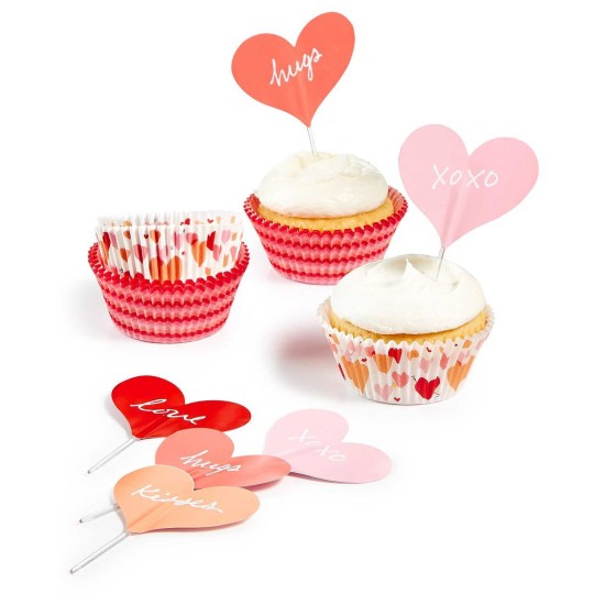  Collection Heart Cupcake Liners Toppers