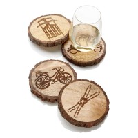 Martha Stewart Collection Wood Coasters with Icons, Set of 4